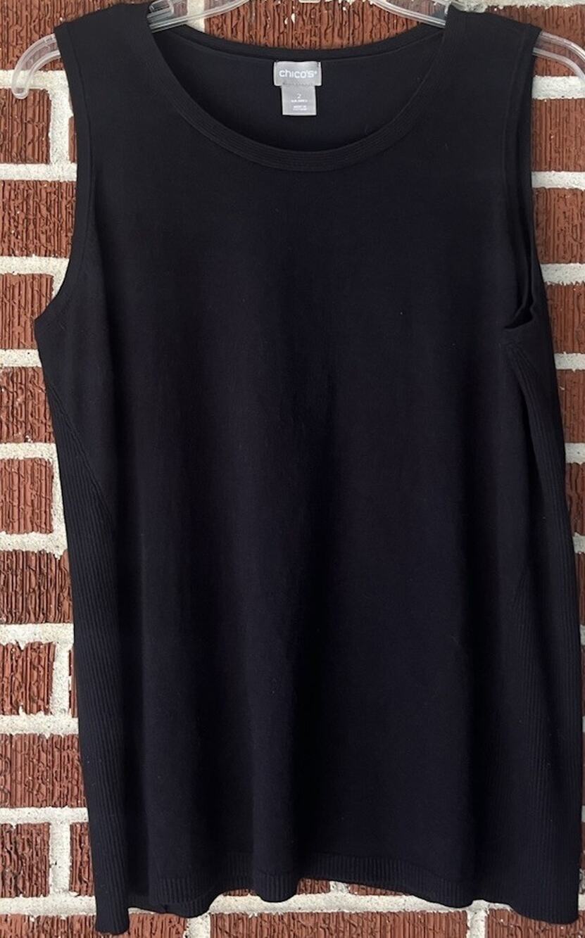 CHICO’S Black Sleeveless Sweater with Ribbed Sides Size 2 (Large)